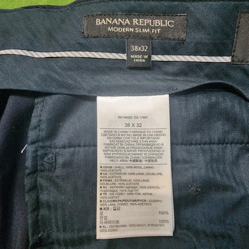 Banana Republic Modern Slim Fit Flat Front Men's Dress Pants Blue Size 38X32